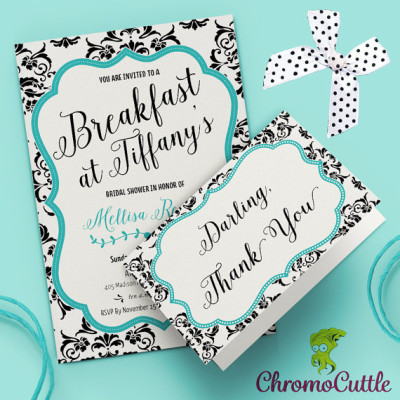 Breakfast at Tiffany's Bridal Shower Invitation, Tiffany Blue Bridal Shower, Chic Bridal Shower Invitation with Matching Thank You Card