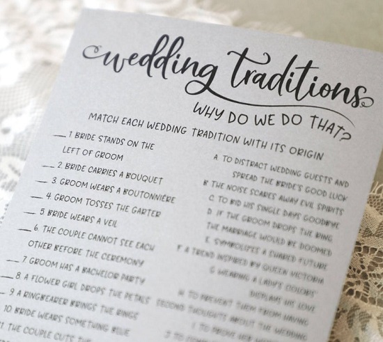 Grey Wedding Traditions Guessing Game Printable