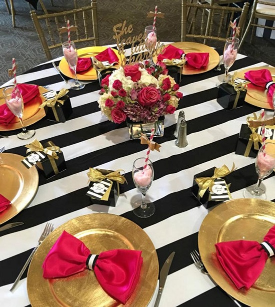 kate spade bridal shower table cover in stripes