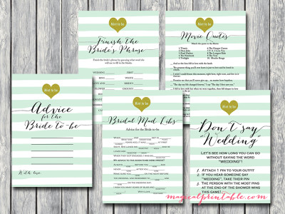 mint to be bridal shower game pack, mint and gold hearts, bs131