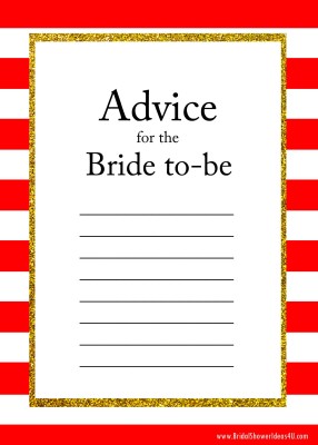 red FREE Printable Advice for the Bride To Be Cards