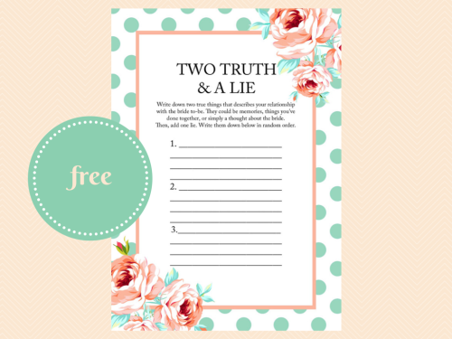 two truths and a lie bridal shower game