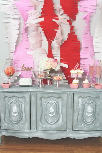 Pink and Red Love Bridal Shower dessert table