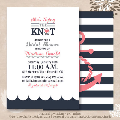 Tying the Knot Nautical Bridal Shower Invitations - Modern Nautical Invitations
