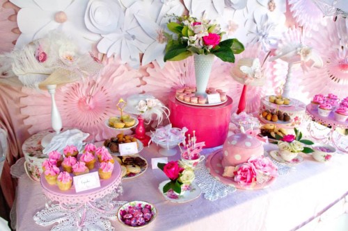 Pink and White High Tea Bridal Shower ideas backdrop