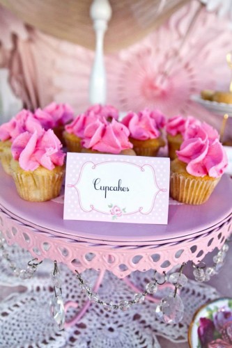 Pink and White High Tea Bridal Shower ideas cupakes