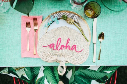 aloha luau bridal shower decoration for table setting