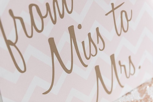 Pink, Mint and Gold Bridal Shower ideas, from miss to mrs sign