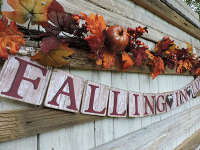 Fall Wedding Banner, falling in love bridal shower banner, Falling In Love Chippy Weathered Wood Style
