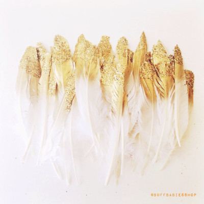 Gold Glitter Feathers, Bohemian Wedding, Bridal Shower, Feather Decor