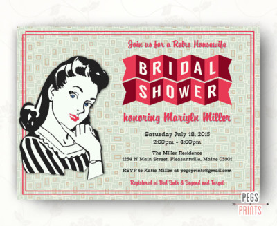 Retro Housewife Bridal Shower Invitation, Printable Retro Kitchen Shower Invitation, 50s Bridal Shower,
