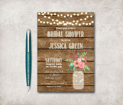 Bridal Shower Invitation Printable, Rustic Bridal Shower Invitation, Mason Jar Bridal Shower Invite
