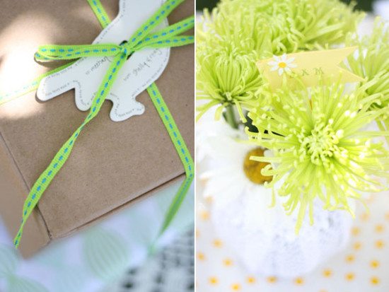 Yellow and White Daisy Bridal Shower centerpieces and boxes