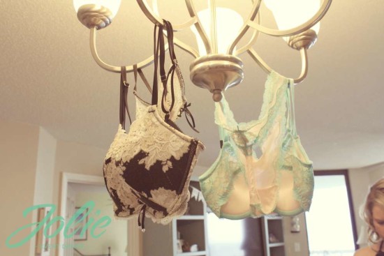 lingerie bridal shower decorations, chadelier with lingerie hanging