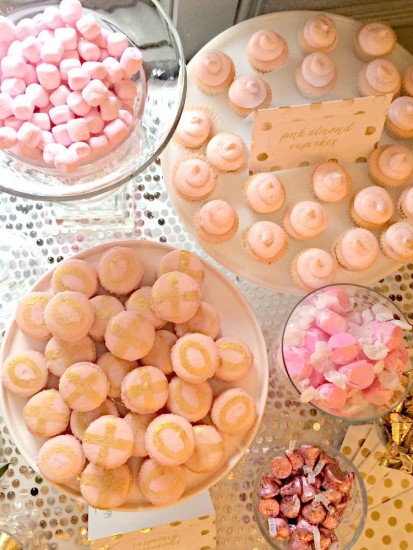 Bubbly Bar Bridal Shower pink macaroons xoxo blush pink treats