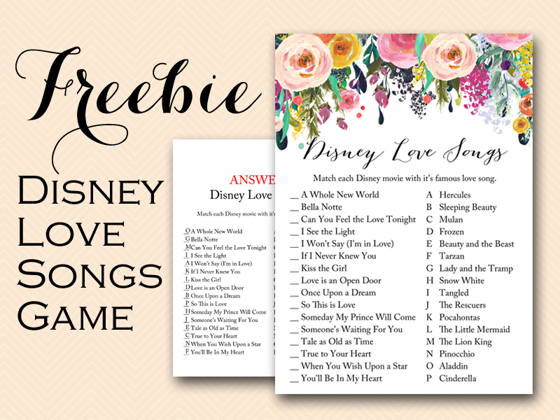 freeprintabledisneylovesongsbridalshowergameswith answers
