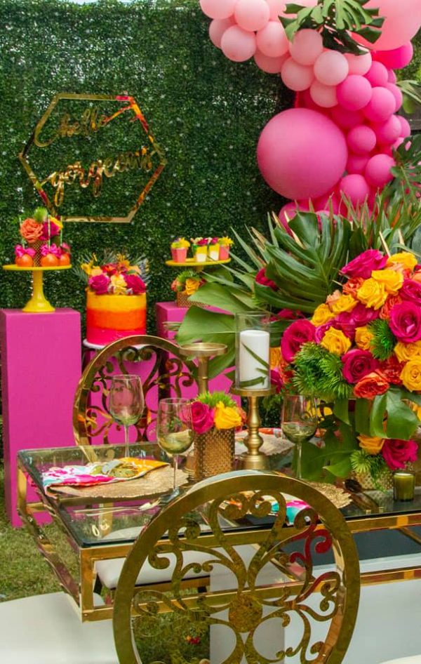 hot pink Tropical theme bridal shower